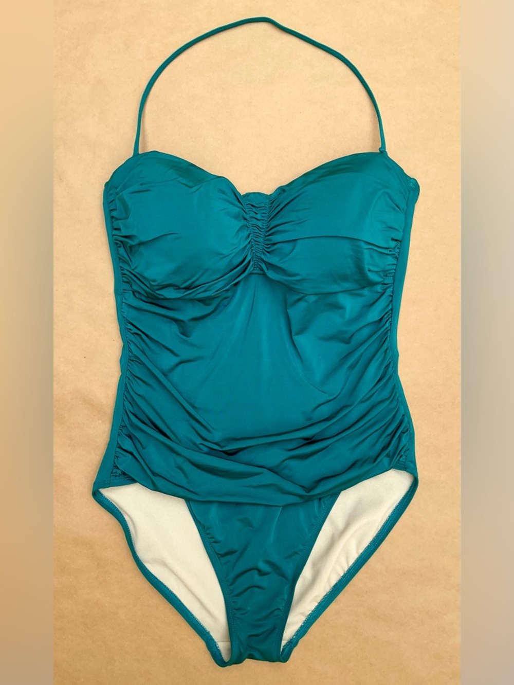 La Blanca β Ruched One Piece Halter Swimsuit in Teal Size 10 - Picture 4 of 13